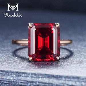 Kuololit 7.4ct 10K Solid Gold customize Lab Grown Ruby Ring for Women 10x12mm Ruby Rose gold Rings Engagement bride Fine Jewelry